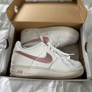 Nike White and Pink Air Force 1 Sneakers